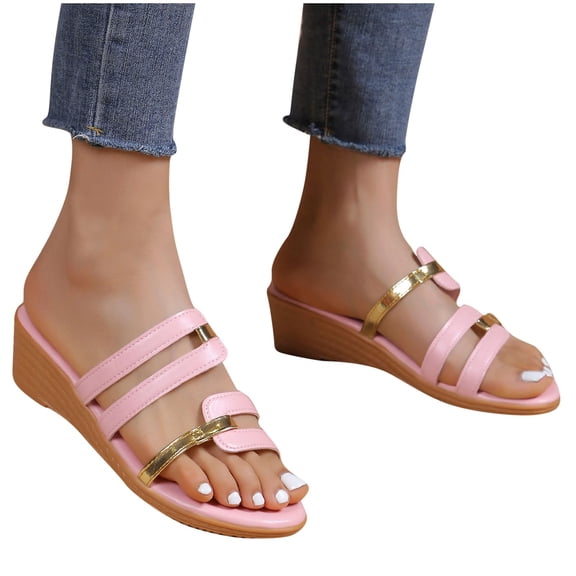 Fnooota Womens Wedge Sandals 2025, Slip On Casual Holiday Open Toe Summer Shoes Sandals Pink Size 9.5