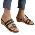 thumbnail image 1 of Fnooota Womens Wedge Sandals 2025, Slip On Open Toe Casual Holiday Summer Shoes Sandals Black Size 6, 1 of 4