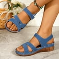 thumbnail image 1 of Fnooota Womens Wedge Sandals, Ankle Strap Open Toe Adjustable Wide Width Comfort Sandals Light Blue Size 5.5, 1 of 1