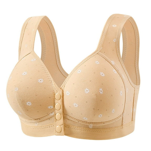 Fnooota Womens Wireless Bras, Front Closure Full Coverage Everyday Comfort Push Bras Khaki Size 42/95