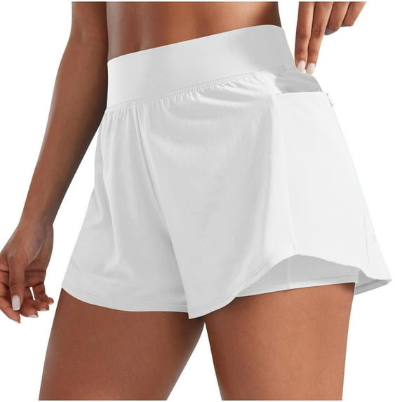 Fnooota Womens Workout Shorts with Liner, Zipper Activewear High Waisted Running Shorts Sports Shorts White Size XL