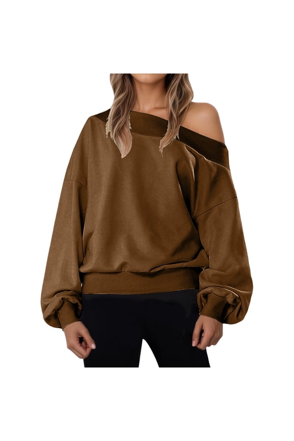 Womens Workout Sweatshirts, Pullover Loose Fit Casual Off Shoulder Athletic Tops Coffee Size S