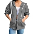thumbnail image 1 of Fnooota Womens Zip up Hoodies, Casual 3/4 Sleeve Oversized Drawstring Fall Jackets Gray Size M, 1 of 4