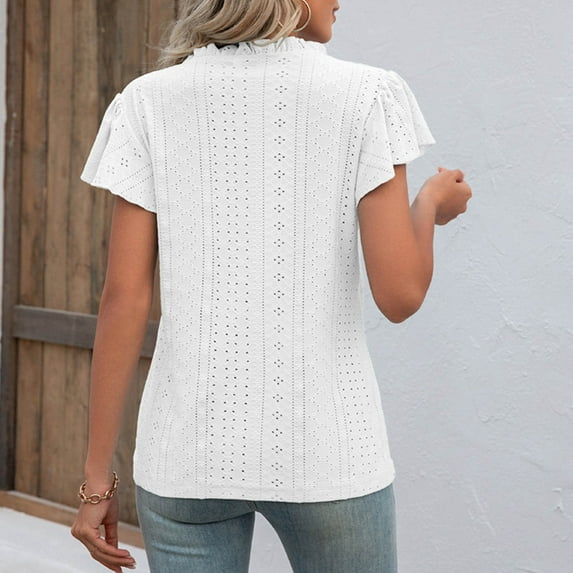 Fnooota Workout Shirts for Women, Casual Summer Basic V Neck Short Sleeve Tops Blouses White Size XL