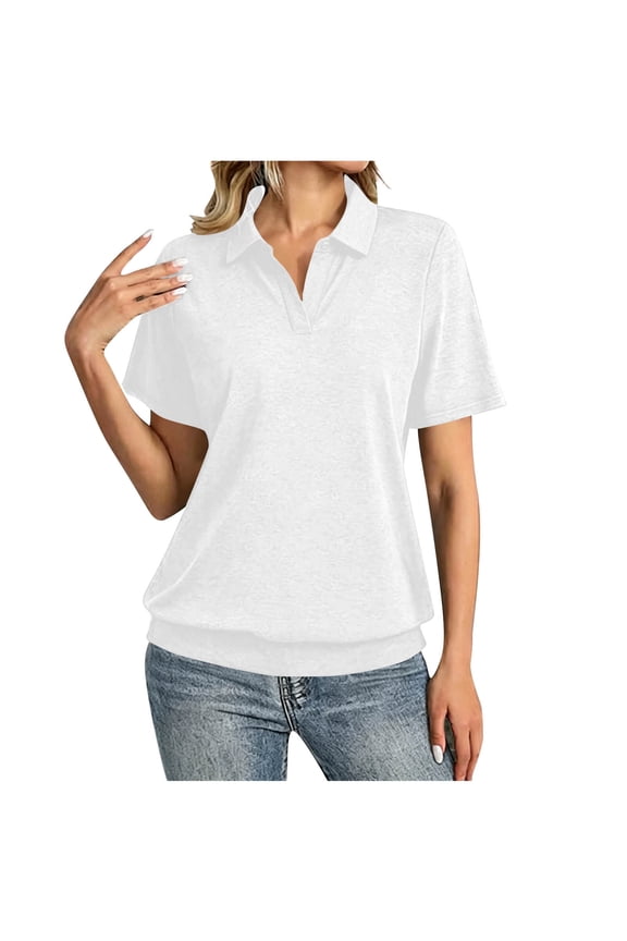 &nbsp; Womens Cotton Polo Shirts, Business Casual Short Sleeve Collared Summer Tops White Size S-2XL