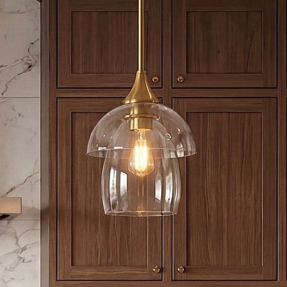 Fnova 1-Light Adjustable Pendant Light with 2-Tier Clear Glass Shade, UL Certified Hanging Light Fixture for Kitchen Island Dining Room