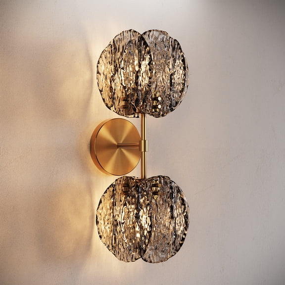 Fnova 15" Modern Wall Sconce, Textured Smoke Glass Shade Bathroom Vanity Lights, Antique Copper Finish Light Fixture, Wall Decor for Bedroom, Living Room, Hallway