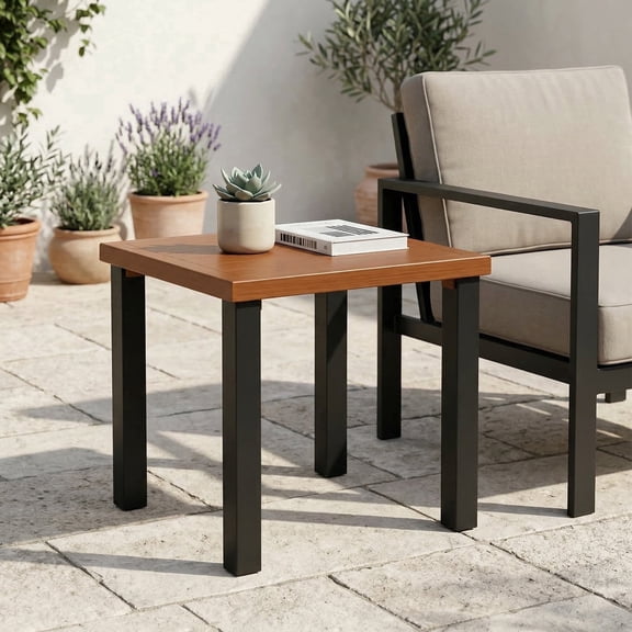 Fnova 17.72 Inch Square Outdoor Side Table, Weather Resistant Waterproof UV Protected Patio End Table, Multipurpose Coffee Table for Patio, Backyard, Porch, Living Room, Balcony