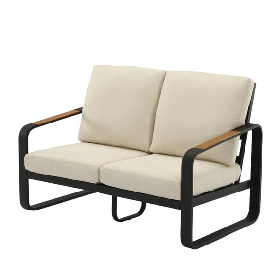 Fnova 2-Person Outdoor Loveseat, Heavy Duty Metal Patio Bench Sofa with 5.9" Thick Cushions, Weather-Resistant Outdoor Seating Furniture for Porch, Backyard, Balcony and Patio