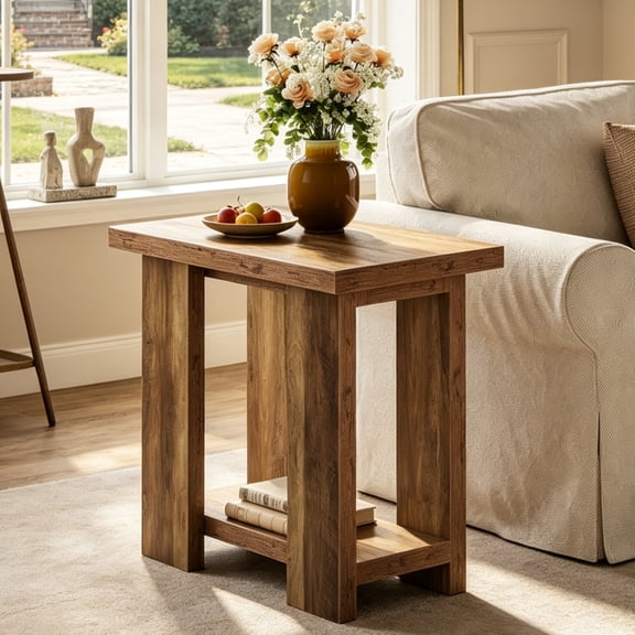 Fnova 2-Tier End Table with Storage Shelf, Modern Side Table, Accent Table Nightstand Beside Table, Easy Assembly, for Living Room, Bedroom, Entryway, Small Space