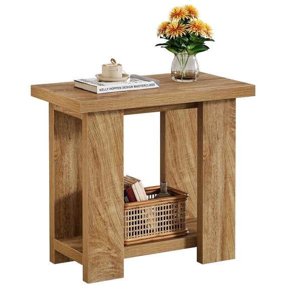 Fnova 2-Tier End Table with Storage Shelf, Modern Side Table, Accent Table Nightstand Beside Table, Easy Assembly, for Living Room, Bedroom, Entryway, Small Space