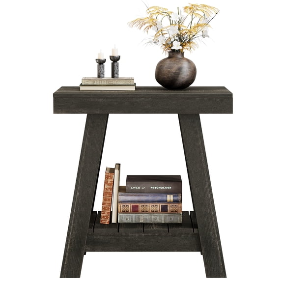 Fnova 2-Tier Wooden End Table, Farmhouse Narrow Side Table with Storage Shelf, Accent Sofa Table, Nightstand for Living Room, Bedroom, Small Spaces, Entryway