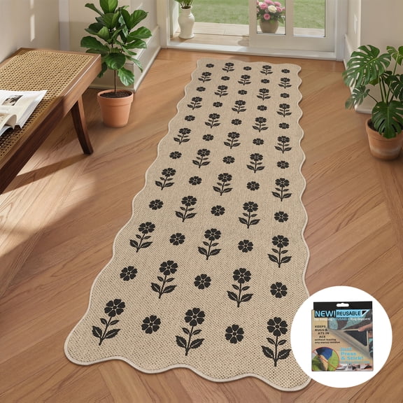 Fnova 2'x6' Washable Runner Rug, Non-Slip OEKO-TEX Certified Jute Rug with Scalloped Edge for Kitchen, Hallway, Entryway, Bedroom, Living Room & High Traffic Areas