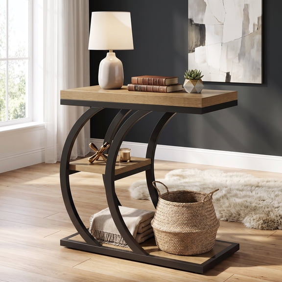 Fnova 23.62‑Inch 3‑Tier Side End Table, Curved C‑Shaped Metal Frame, Multi‑Layer Open Storage Design for Living Room, Bedroom