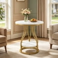 thumbnail image 1 of Fnova 23" Round End Table, Modern 2-Tier Side Table with Storage and Metal Frame, Small Bedside Table for Living Room, Bedroom, White Gold, 1 of 15