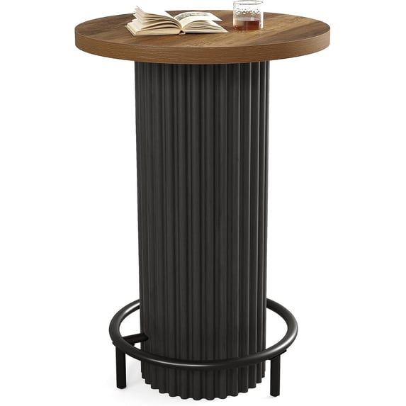 Fnova 24 Inch Round Bar Height Table with Pedestal Base and Footrest, High Top Table for Balcony Home Bar Small Space Cafe