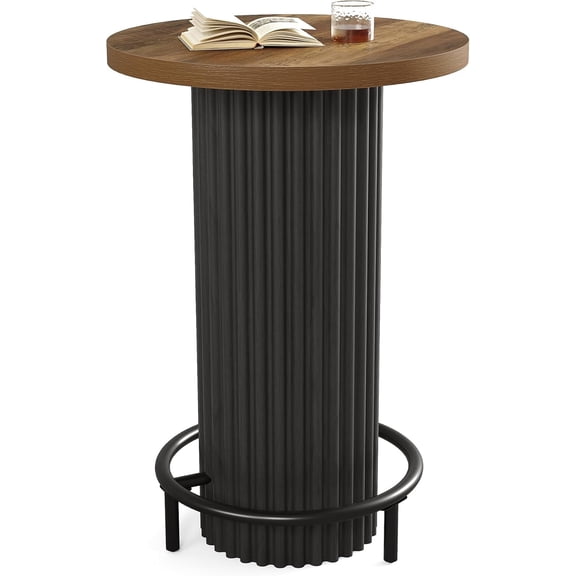 Fnova 24 Inch Round Bar Height Table with Pedestal Base and Footrest, High Top Table for Balcony Home Bar Small Space Cafe