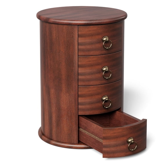 Fnova 25.59" Solid Wood Nightstand, Round Side Table with 4 Drawers, Mid-Century Modern End Table, Bedroom Storage Organizer Furniture for Living Room Bedroom(No Assembly Required)