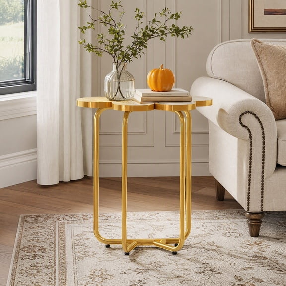Fnova 26" Faux Marble End Tables with Stylish Gold Frame, Half-Flower Side Table Nightstand for Bedroom, White