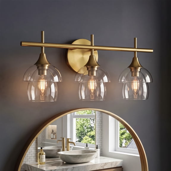 Fnova 3-Light Bathroom Vanity Light with 2-Tier Clear Glass Shade, E12 Base, Anti-Rust Finish for Bathroom Vanity Bedroom
