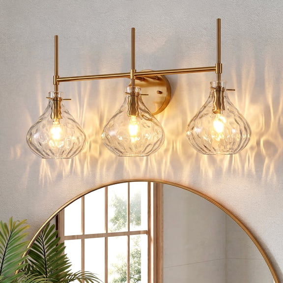 Fnova 3-Light Bathroom Vanity Light with Water Ripple Hammered Glass Shade, E12 Base, Up/Down Install for Bathroom Vanity Bedroom Living Room