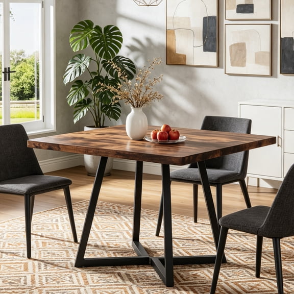 Fnova 31.5" Square Dining Table, Small Kitchen Dinner Table, 2-4 Person Industrial Dining Table, Square Kitchen Table for Dining Room Farmhouse Home Decor Furniture