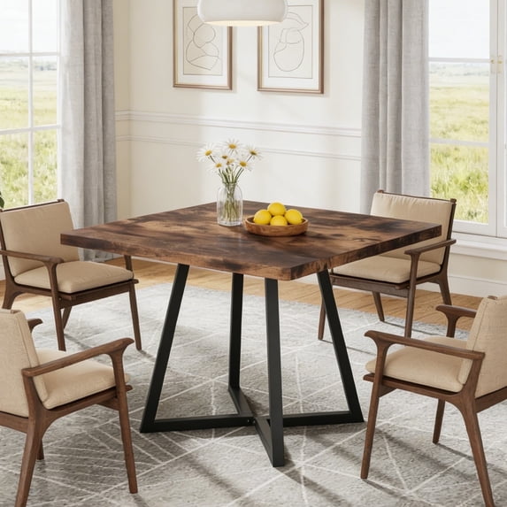 Fnova 31.5" Dining Table for 4, Modern Square Kitchen Table for Dining Room, Dark Brown