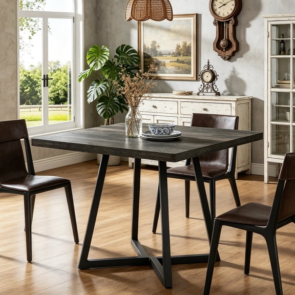 Fnova 31.5" Square Dining Table, Small Kitchen Dinner Table, 2-4 Person Industrial Dining Table, Square Kitchen Table for Dining Room Farmhouse Home Decor Furniture