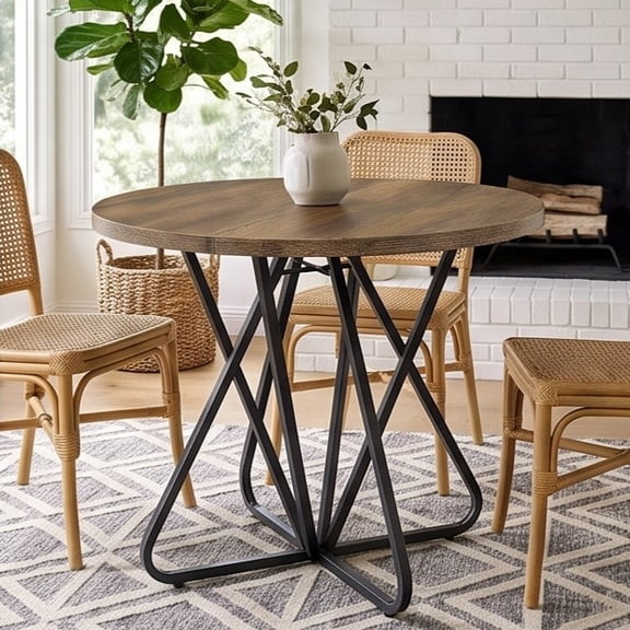 Fnova 31.5Inch Round Dining Table, XShaped Metal Frame With Adjustable Foot Pads, Multipurpose Circular Table For Kitchen, Small Apartment, LivingRoom Breakfast Nook