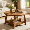 thumbnail image 1 of Fnova 31.5 Inch Solid Wood 2-Tier Round Coffee Table with Storage Shelf, Farmhouse Center Table, Accent Cocktail Table for Living Room, Home Office, Brown, 1 of 15