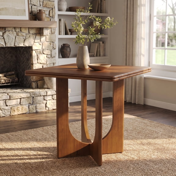 Fnova 31.5 Inch SolidWood Square Dining Table,1.2Inch Thick Waterproof UCutout 4Leg Base Kitchen Table for Indoor Dining Room LivingRoom Use