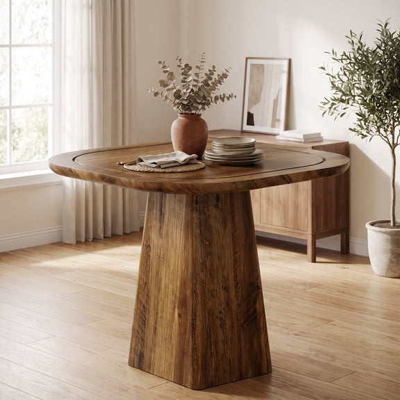 Fnova 31.5Inch Square Dining Table, Flared Pedestal Base, Compact Solid Wood Dinner Table for Kitchen, Livingroom, Apartment, Breakfast Nook