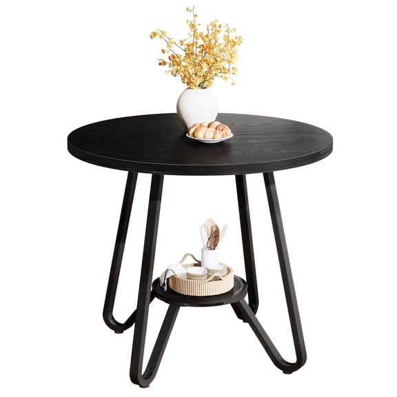 Fnova 31.5" Round Dining Table for 2 People, Small Kitchen Table with Double Storage Shelves, Industrial Dinner Table for Dining Room, Kitchen, Small Spaces, Apartment, Home Office