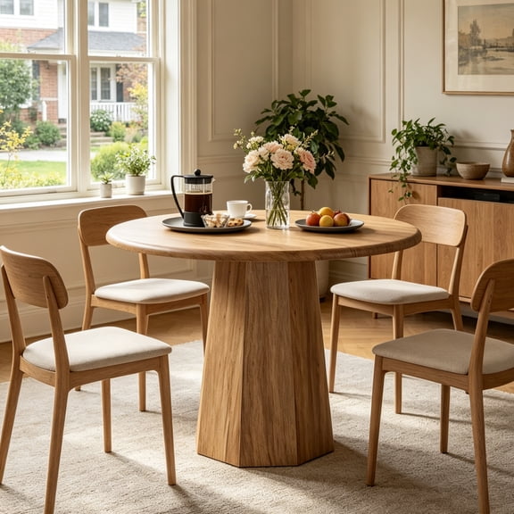 Fnova 31.5" Round Dining Table, Small Farmhouse Wooden Kitchen Table for 2-4, Retro Bistro Table for Apartments, Office, Living Room, Restaurants, Coffee Shop, Bar, Brown