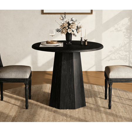 Fnova 31.5" Round Dining Table, Small Farmhouse Wooden Kitchen Table for 2-4, Retro Bistro Table for Apartments, Office, Living Room, Restaurants, Coffee Shop, Bar, Black