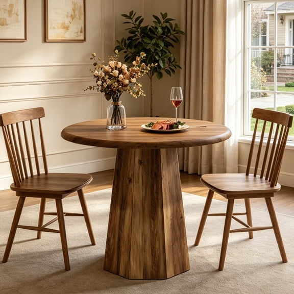 Fnova 31.5" Round Dining Table, Small Farmhouse Wooden Kitchen Table for 2-4, Retro Bistro Table for Apartments, Office, Living Room, Restaurants, Coffee Shop, Bar, Dark Brown
