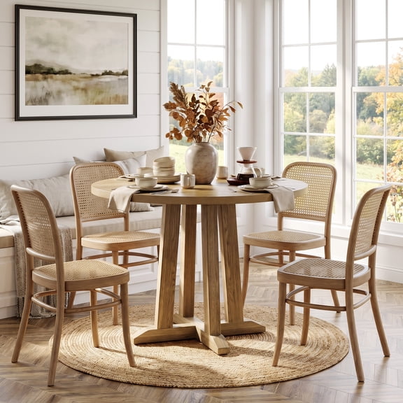 Fnova 31.5" Small Round Dining Table for 2-4 People, Modern Farmhouse Circle Kitchen Table, Space Saving Dinner Table for Dining Room, Kitchen, Apartment, Small Spaces, Breakfast Nook