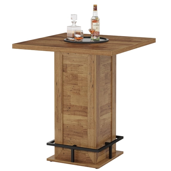 Fnova 31 Inch Square Bar Height Table with Metal Footrest, Industrial Bar Table for Home Bar Bistro Cafe Small Space