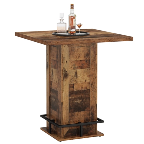Fnova 31 Inch Square Bar Height Table with Metal Footrest, Industrial Bar Table for Home Bar Bistro Cafe Small Space