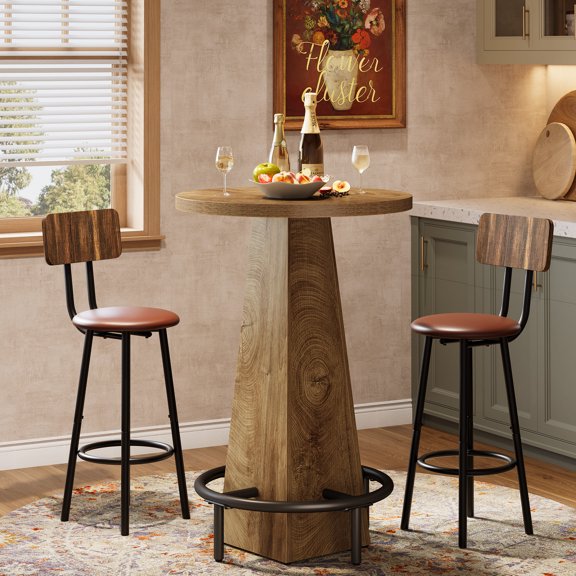 Fnova 37.4" Counter Height Pub Table, Round Bar Table for Dining Room, Tavern, Coffee Corner, Party, Natural Wood
