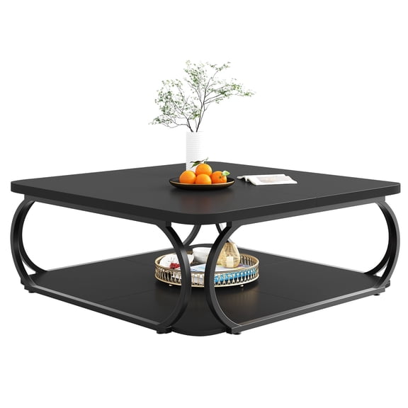 Fnova 39.2" Square Coffee Table, Industrial Modern Style with Wood Colorblock Design, Decorative Center Table for Living Room, Bedroom & Apartment, Easy to Assemble