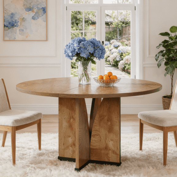 Fnova 39.37" Modern Round Dining Table for 4 with Wood Tabletop, Kitchen Table for Dining Room, Light Brown