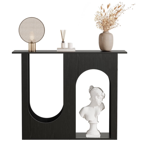 Fnova 39.4" Modern Console Table, Black Arched Design Entryway Table, Narrow Sofa Table for Living Room, Hallway, Corridor