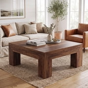 Fnova 39.4" Square Coffee Table, Farmhouse Wood Accent Center Cocktail Table with Sturdy Wooden Legs for Living Room, Easy Assembly