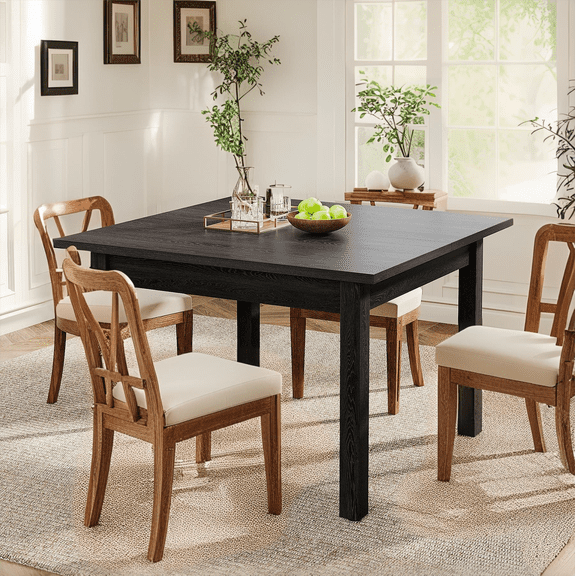 Fnova 39.4" Square Farmhouse Dining Table, Wood Coffee Table for 4 People, Modern Kitchen Table for Dining Room, Black (Chairs Not Included)