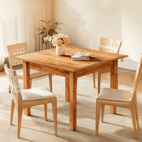 Fnova 39.4" Square Farmhouse Dining Table, Wood Coffee Table for 4 People, Modern Kitchen Table for Dining Room, Brown (Chairs Not Included)