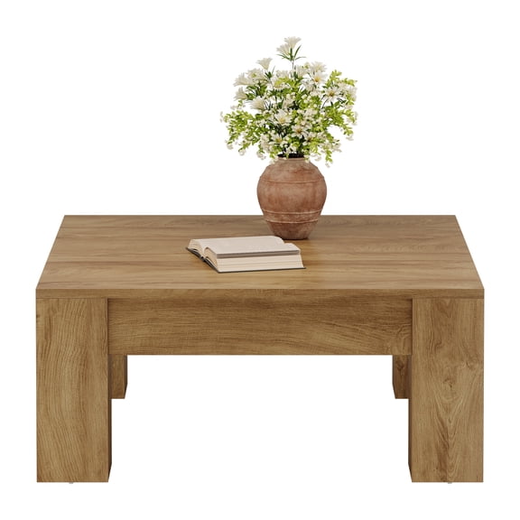 Fnova 39 Inch Square Farmhouse Coffee Table, Rustic Wooden Center Table with Sturdy Legs, Accent Cocktail Tea Table for Living Room, Home Office, Light Brown