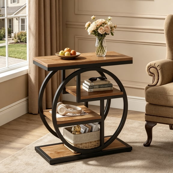 Fnova 4-Tier End Table, Modern Side Table with Metal Frame, Small Accent Table Nightstand with Open Shelves, Easy Assembly, for Living Room, Bedroom, Entryway, Small Space