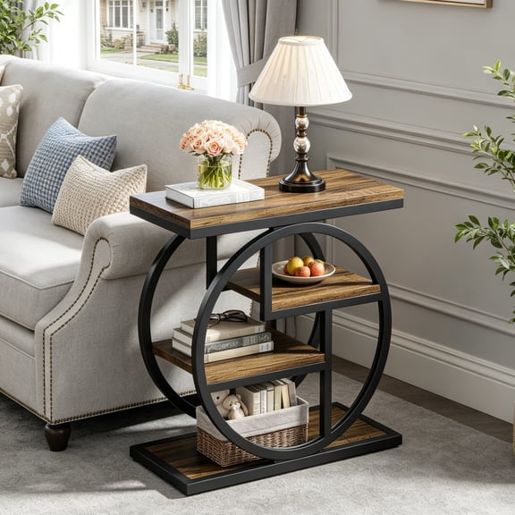 Fnova 4-Tier End Table, Modern Side Table with Metal Frame, Small Accent Table Nightstand with Open Shelves, Easy Assembly, for Living Room, Bedroom, Entryway, Small Space