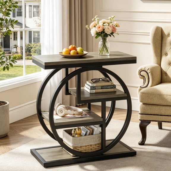 Fnova 4-Tier End Table, Modern Side Table with Metal Frame, Small Accent Table Nightstand with Open Shelves, Easy Assembly, for Living Room, Bedroom, Entryway, Small Space